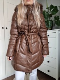 Zimowa kurtka płaszczyk parka czekoladowa XXL - 6XL z kapturem i futerkiem
