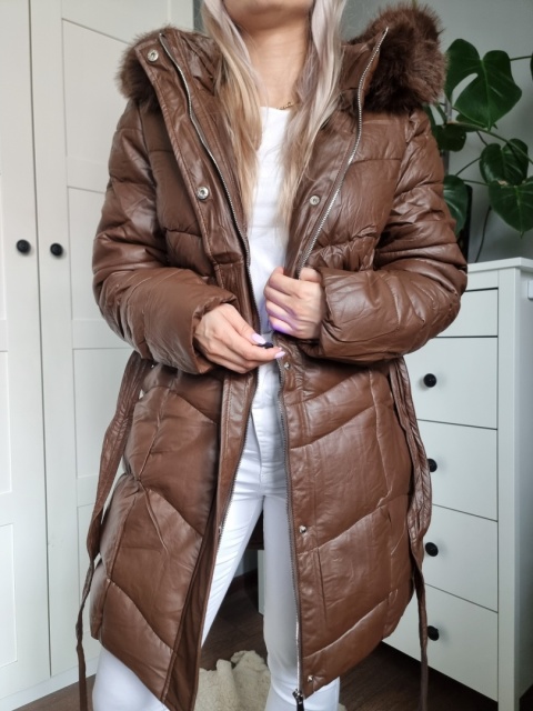 Zimowa kurtka płaszczyk parka czekoladowa XXL - 6XL z kapturem i futerkiem Zimowa kurtka płaszczyk parka czekoladowa XXL - 6XL z kapturem i futerkiem